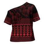Red Taniko Kowhaiwhai Tukutuku Motif Cross Shoulder Shirt - Aussie Hoodie
