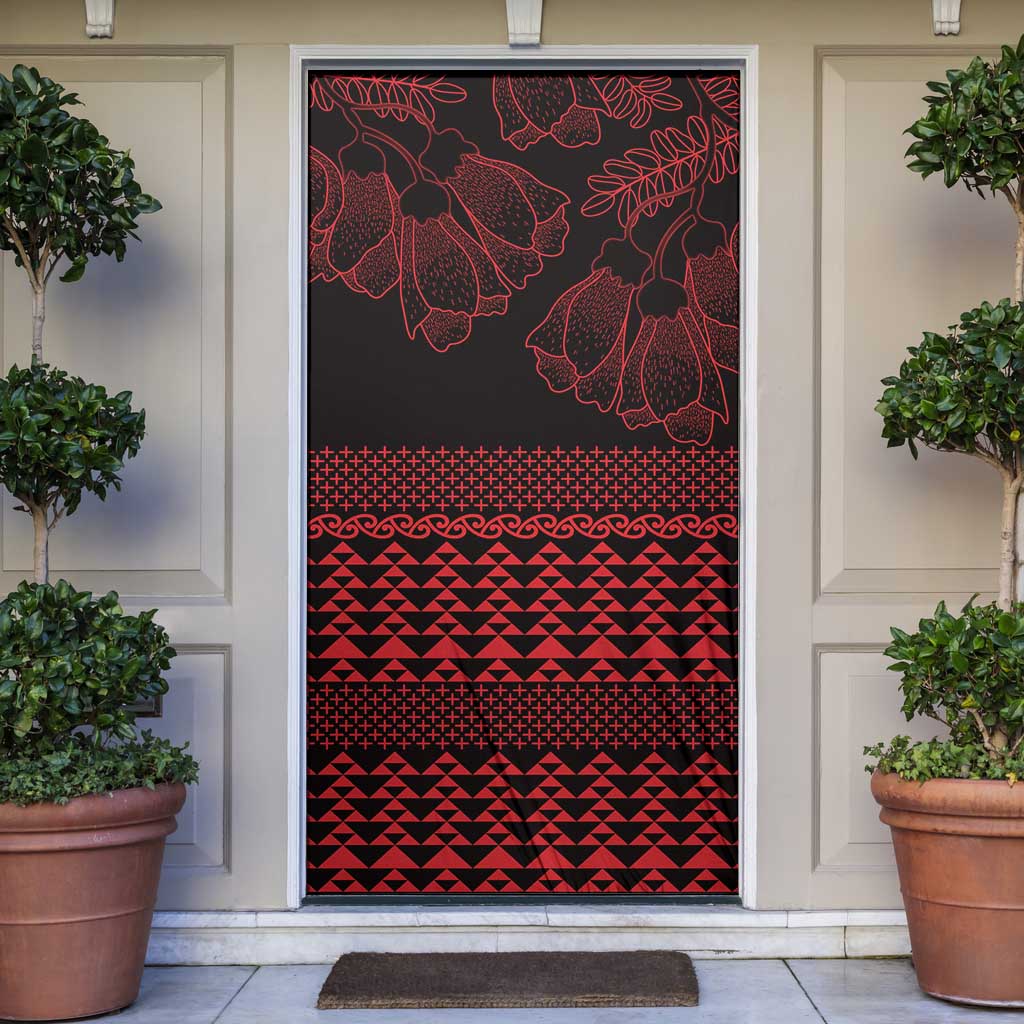 Red Taniko Kowhaiwhai Tukutuku Motif Door Cover - Aussie Hoodie
