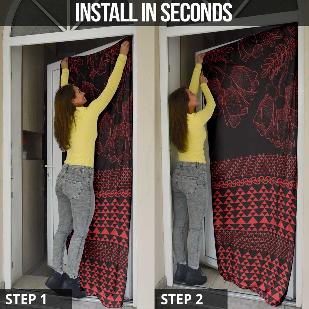Red Taniko Kowhaiwhai Tukutuku Motif Door Cover - Aussie Hoodie