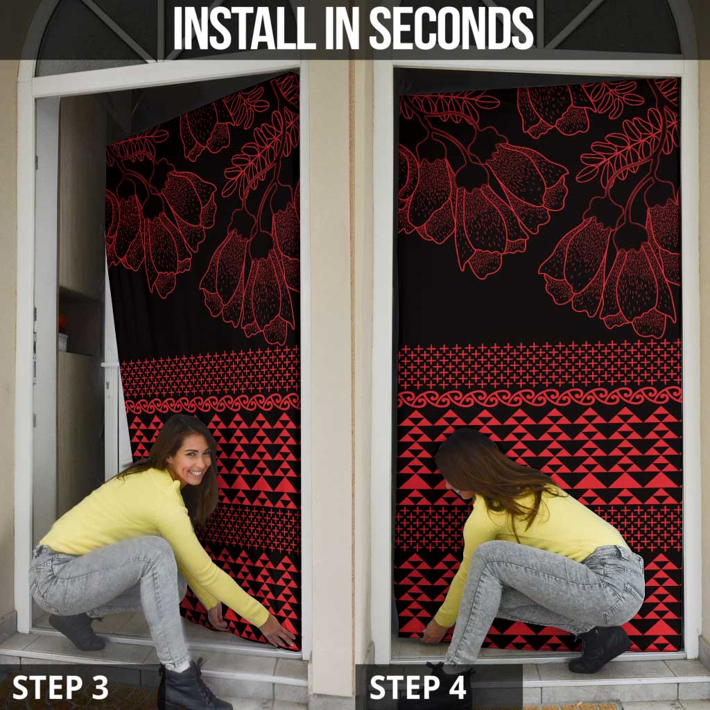 Red Taniko Kowhaiwhai Tukutuku Motif Door Cover - Aussie Hoodie