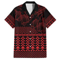 Red Taniko Kowhaiwhai Tukutuku Motif Family Matching Long Sleeve Bodycon Dress and Hawaiian Shirt
