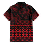 Red Taniko Kowhaiwhai Tukutuku Motif Family Matching Mermaid Dress and Hawaiian Shirt
