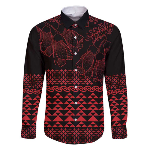 Red Taniko Kowhaiwhai Tukutuku Motif Family Matching Off Shoulder Short Dress and Hawaiian Shirt