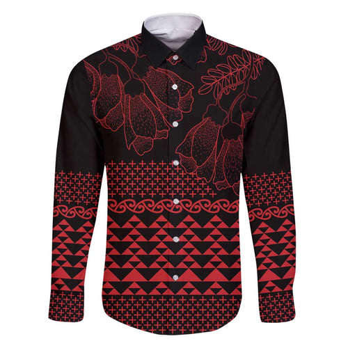 Red Taniko Kowhaiwhai Tukutuku Motif Family Matching Short Sleeve Bodycon Dress and Hawaiian Shirt