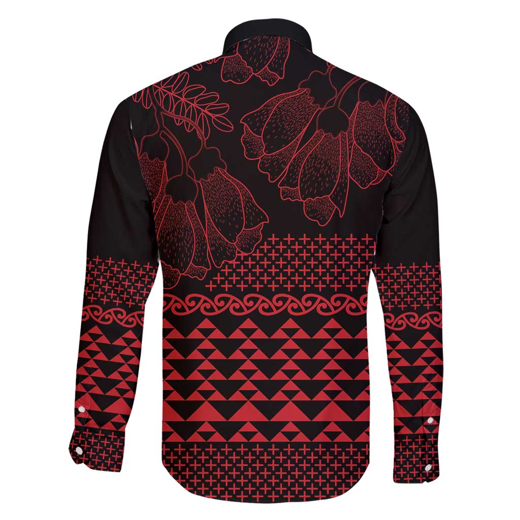 Red Taniko Kowhaiwhai Tukutuku Motif Family Matching Short Sleeve Bodycon Dress and Hawaiian Shirt