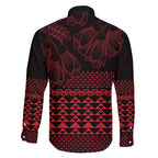 Red Taniko Kowhaiwhai Tukutuku Motif Family Matching Summer Maxi Dress and Hawaiian Shirt
