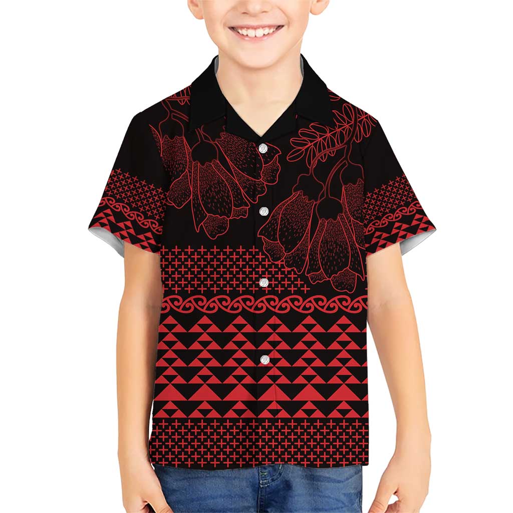 Red Taniko Kowhaiwhai Tukutuku Motif Hawaiian Shirt