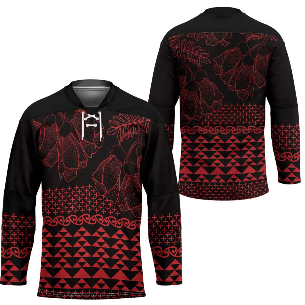 Red Taniko Kowhaiwhai Tukutuku Motif Hockey Jersey - Aussie Hoodie