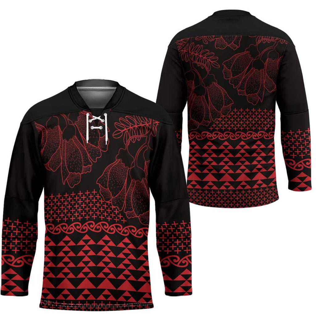 Red Taniko Kowhaiwhai Tukutuku Motif Hockey Jersey - Aussie Hoodie