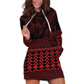 Red Taniko Kowhaiwhai Tukutuku Motif Hoodie Dress