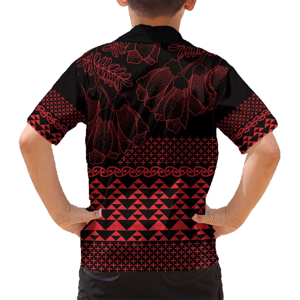 Red Taniko Kowhaiwhai Tukutuku Motif Kid Hawaiian Shirt