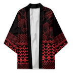 Red Taniko Kowhaiwhai Tukutuku Motif Kimono - Aussie Hoodie