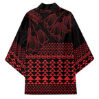 Red Taniko Kowhaiwhai Tukutuku Motif Kimono - Aussie Hoodie