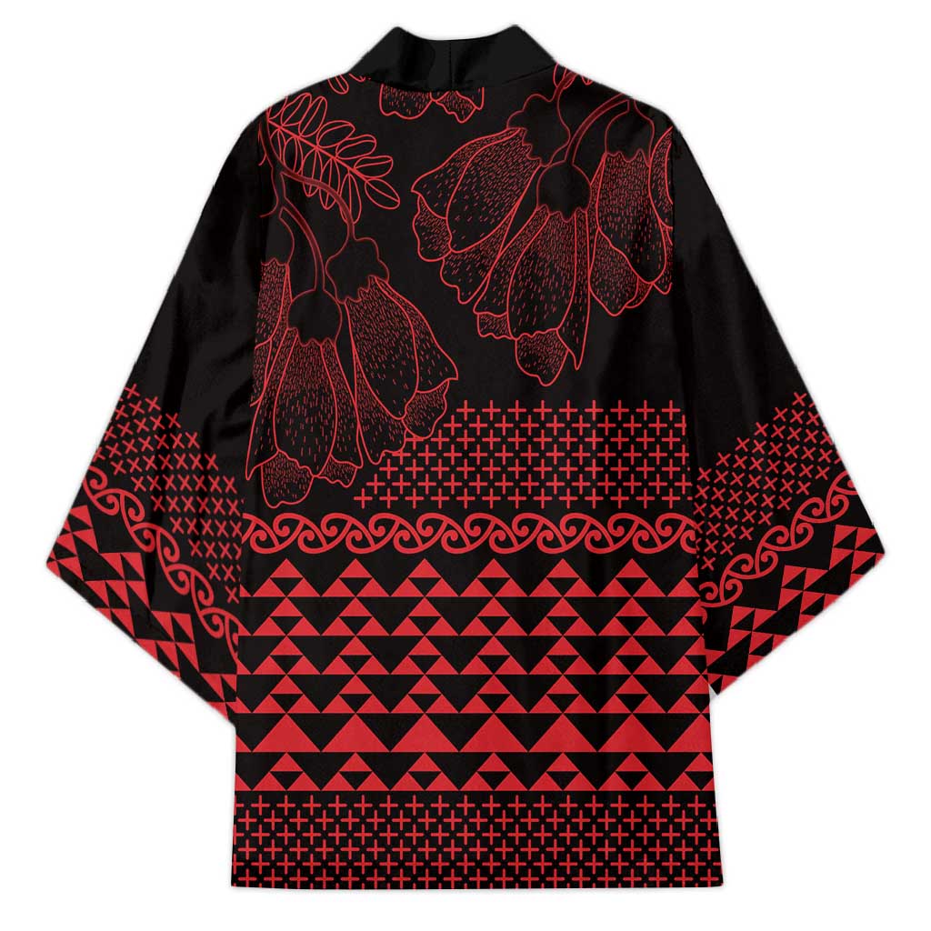 Red Taniko Kowhaiwhai Tukutuku Motif Kimono - Aussie Hoodie