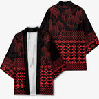 Red Taniko Kowhaiwhai Tukutuku Motif Kimono - Aussie Hoodie