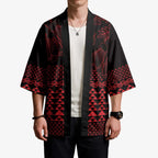 Red Taniko Kowhaiwhai Tukutuku Motif Kimono - Aussie Hoodie