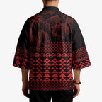 Red Taniko Kowhaiwhai Tukutuku Motif Kimono - Aussie Hoodie