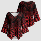 Red Taniko Kowhaiwhai Tukutuku Motif Kimono Sleeve Blouse - Aussie Hoodie