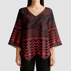 Red Taniko Kowhaiwhai Tukutuku Motif Kimono Sleeve Blouse - Aussie Hoodie