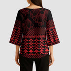 Red Taniko Kowhaiwhai Tukutuku Motif Kimono Sleeve Blouse - Aussie Hoodie