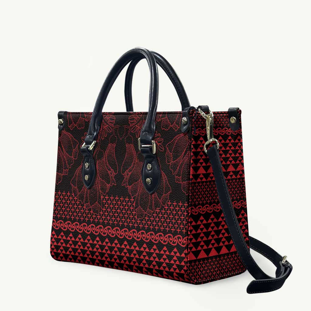 Red Taniko Kowhaiwhai Tukutuku Motif Leather Bag - Aussie Hoodie