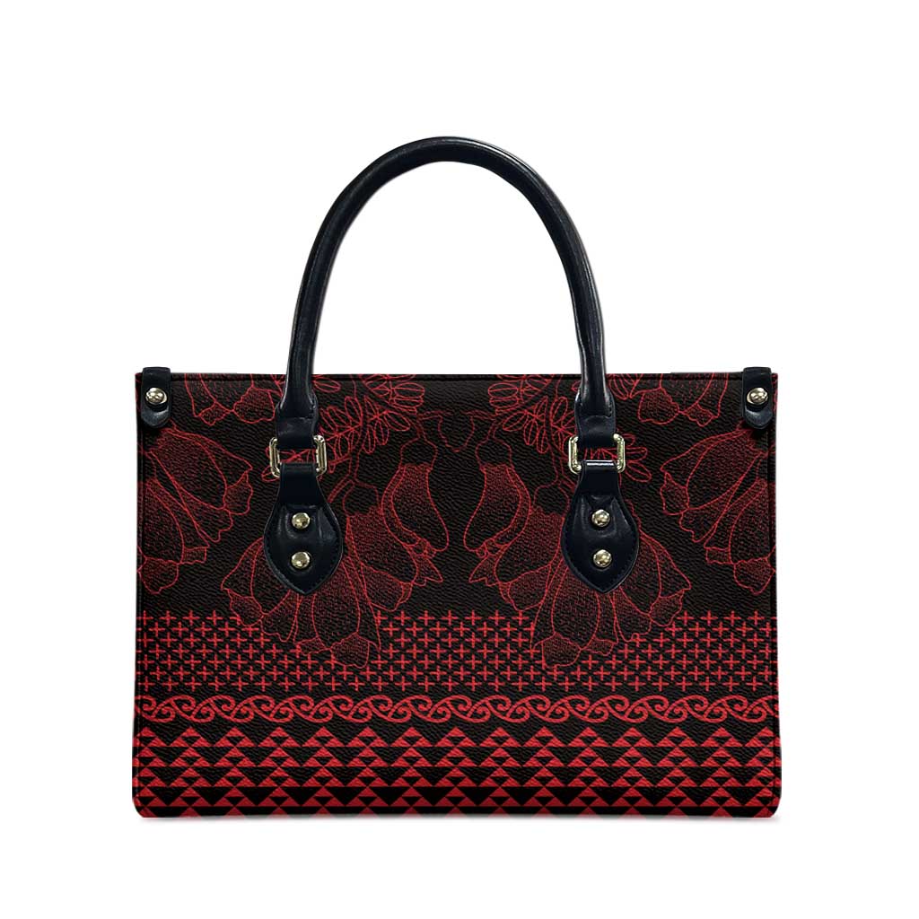 Red Taniko Kowhaiwhai Tukutuku Motif Leather Bag - Aussie Hoodie