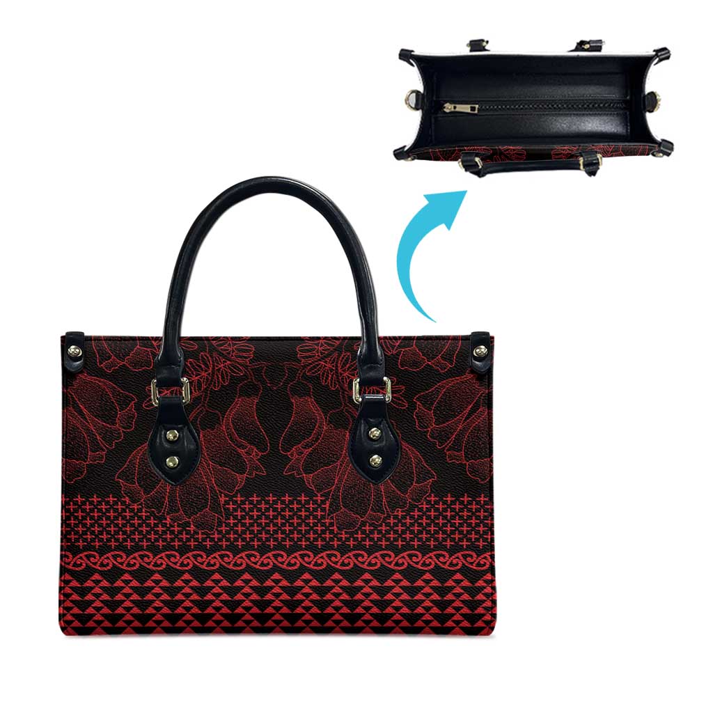 Red Taniko Kowhaiwhai Tukutuku Motif Leather Bag - Aussie Hoodie