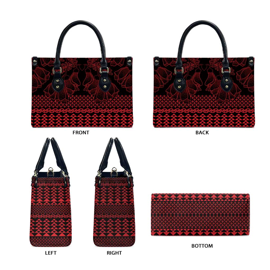 Red Taniko Kowhaiwhai Tukutuku Motif Leather Bag - Aussie Hoodie