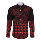 Red Taniko Kowhaiwhai Tukutuku Motif Long Sleeve Button Shirt