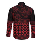 Red Taniko Kowhaiwhai Tukutuku Motif Long Sleeve Button Shirt