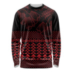 Red Taniko Kowhaiwhai Tukutuku Motif Long Sleeve Shirt