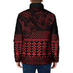 Red Taniko Kowhaiwhai Tukutuku Motif Padded Jacket - Aussie Hoodie