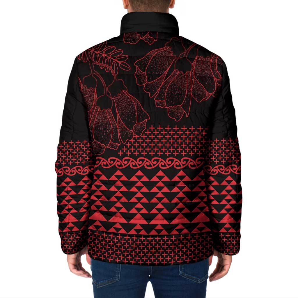Red Taniko Kowhaiwhai Tukutuku Motif Padded Jacket - Aussie Hoodie