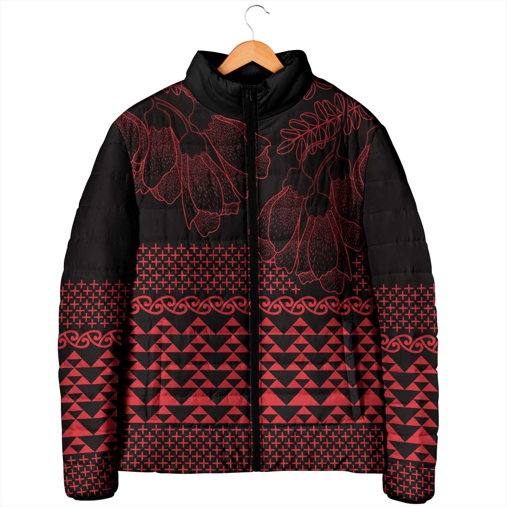Red Taniko Kowhaiwhai Tukutuku Motif Padded Jacket - Aussie Hoodie