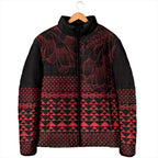 Red Taniko Kowhaiwhai Tukutuku Motif Padded Jacket - Aussie Hoodie