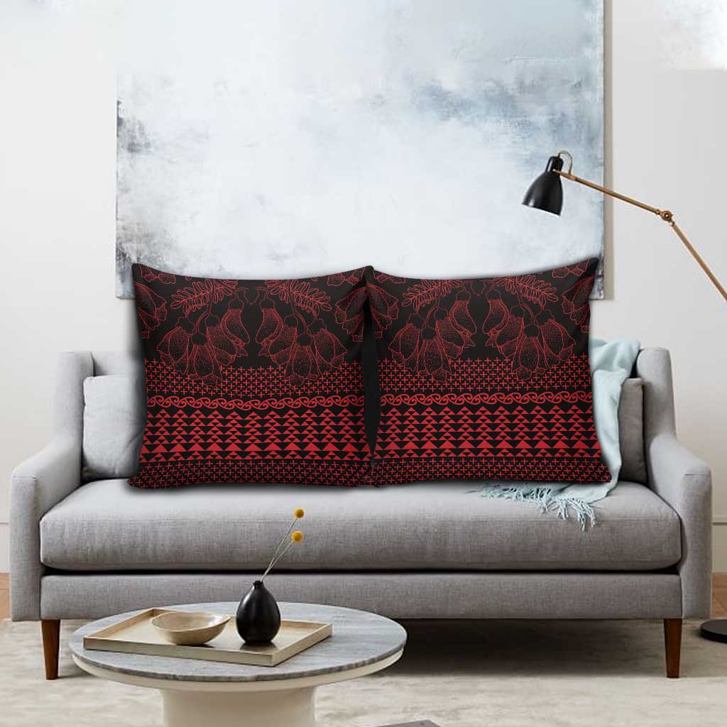 Red Taniko Kowhaiwhai Tukutuku Motif Pillow Cover - Aussie Hoodie