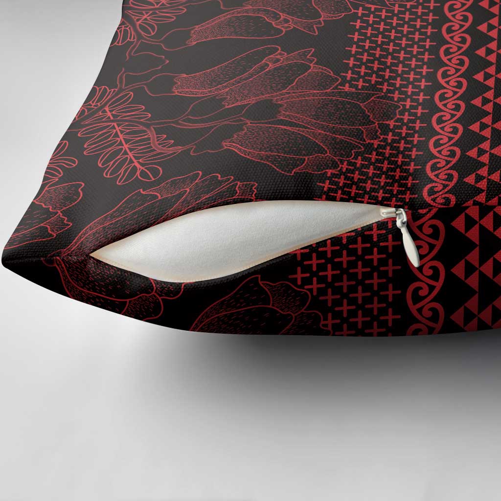 Red Taniko Kowhaiwhai Tukutuku Motif Pillow Cover - Aussie Hoodie