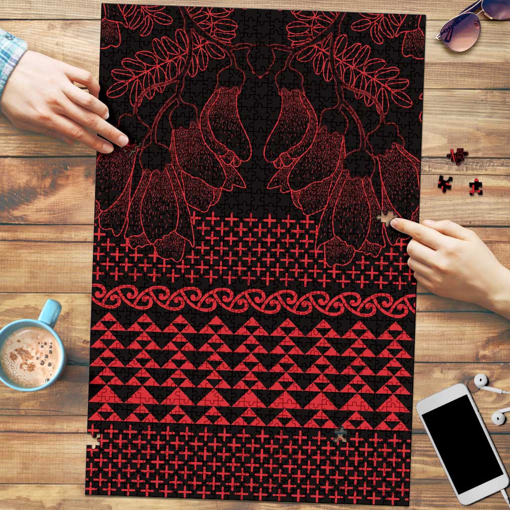 Red Taniko Kowhaiwhai Tukutuku Motif Puzzle - Aussie Hoodie