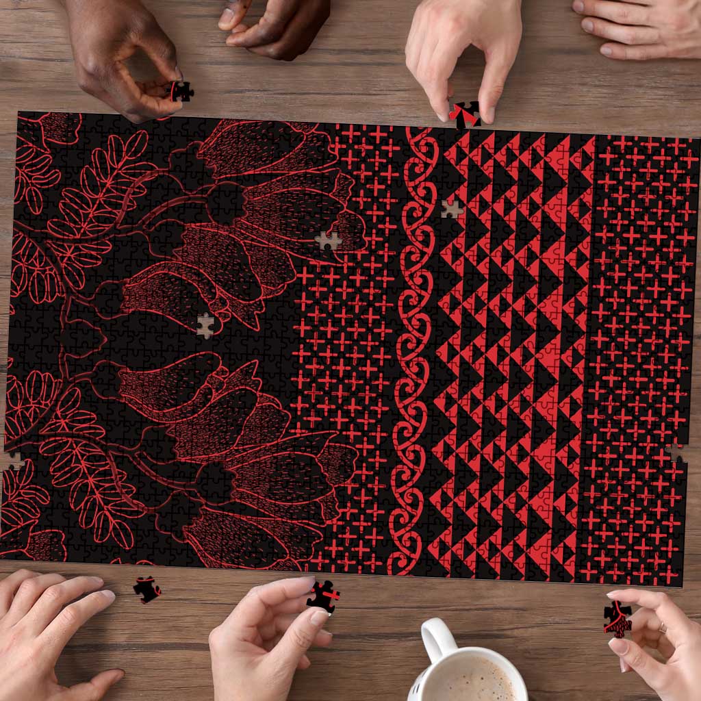 Red Taniko Kowhaiwhai Tukutuku Motif Puzzle - Aussie Hoodie