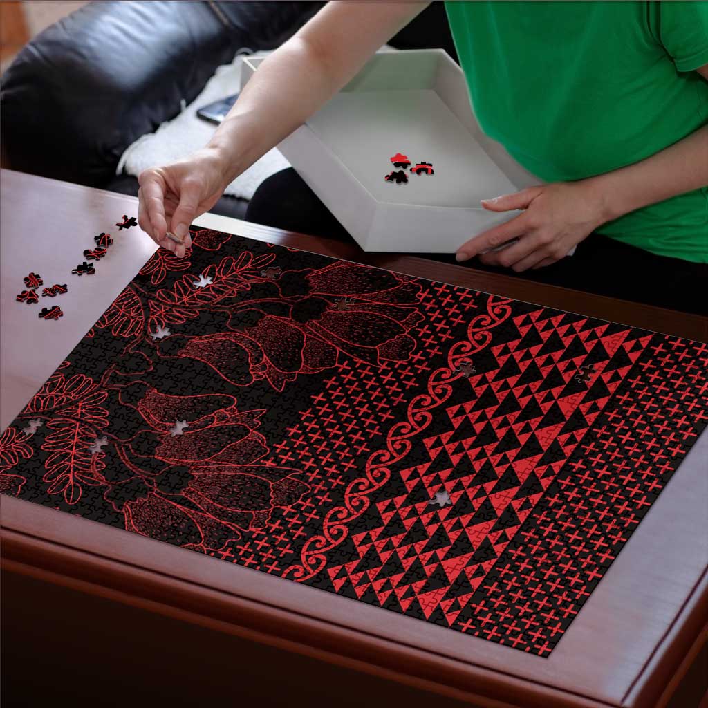 Red Taniko Kowhaiwhai Tukutuku Motif Puzzle - Aussie Hoodie