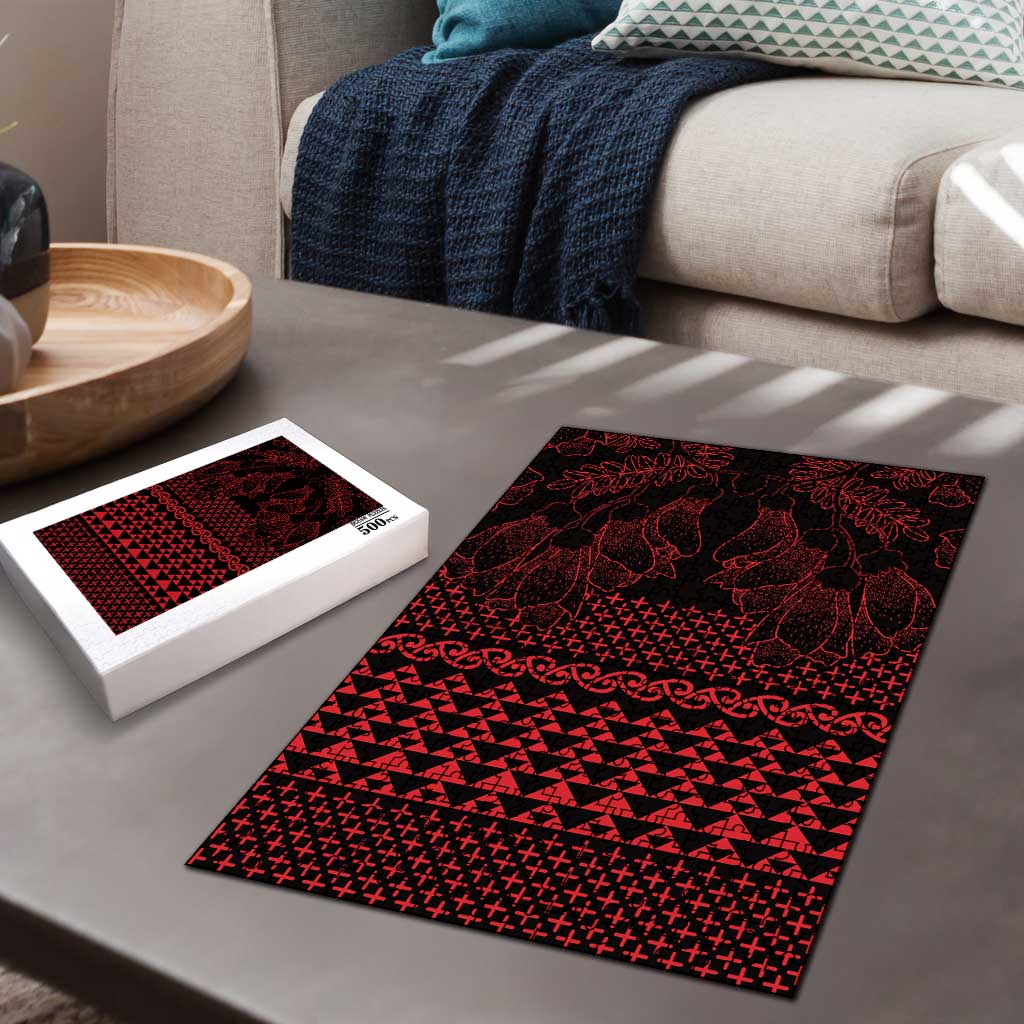 Red Taniko Kowhaiwhai Tukutuku Motif Puzzle - Aussie Hoodie