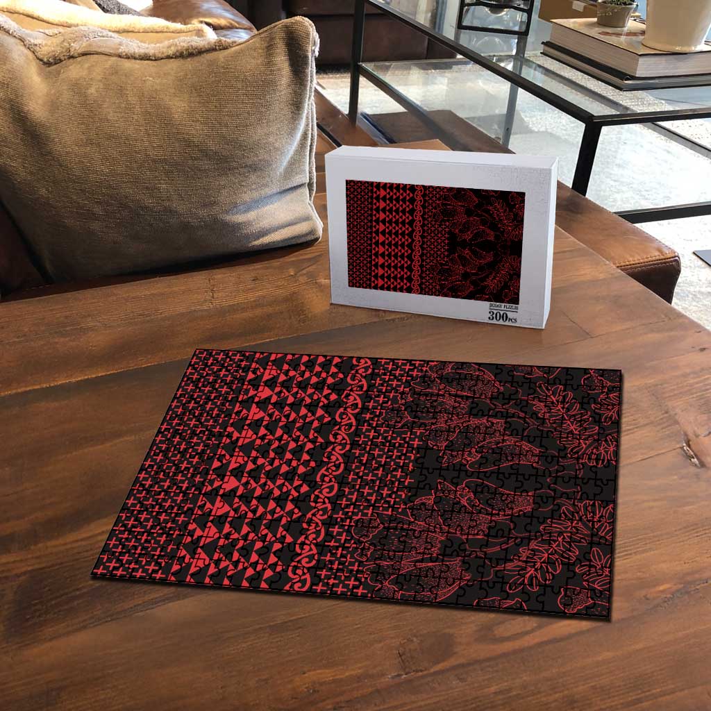 Red Taniko Kowhaiwhai Tukutuku Motif Puzzle - Aussie Hoodie
