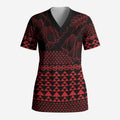 Red Taniko Kowhaiwhai Tukutuku Motif Scrub Top - Aussie Hoodie