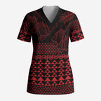 Red Taniko Kowhaiwhai Tukutuku Motif Scrub Top - Aussie Hoodie