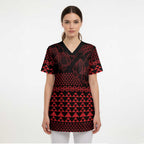Red Taniko Kowhaiwhai Tukutuku Motif Scrub Top - Aussie Hoodie