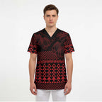 Red Taniko Kowhaiwhai Tukutuku Motif Scrub Top - Aussie Hoodie
