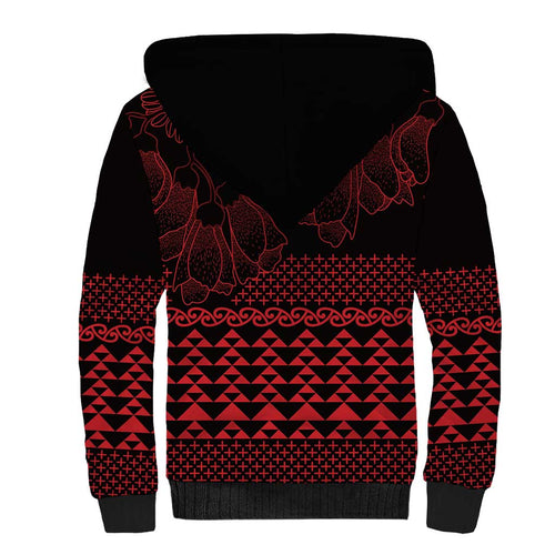 Red Taniko Kowhaiwhai Tukutuku Motif Sherpa Hoodie