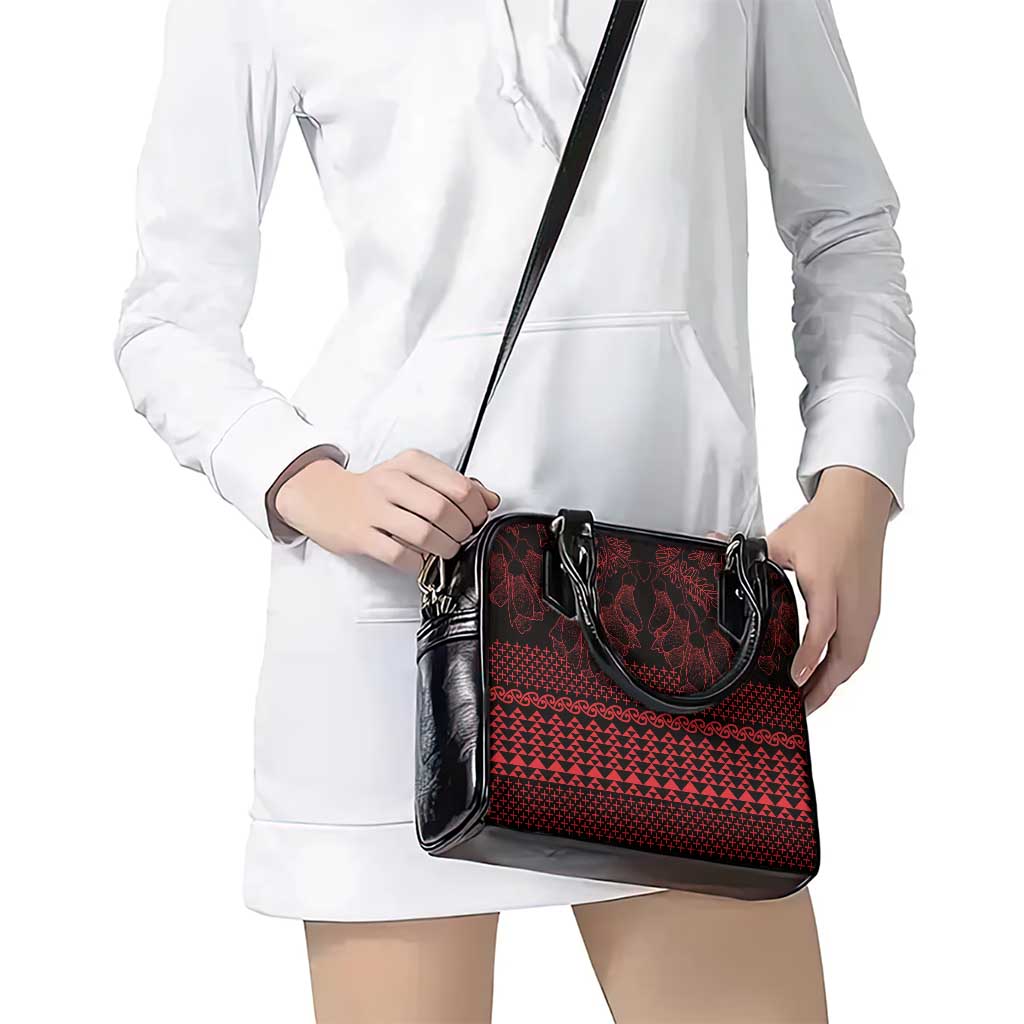 Red Taniko Kowhaiwhai Tukutuku Motif Shoulder Handbag