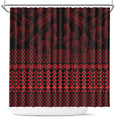 Red Taniko Kowhaiwhai Tukutuku Motif Shower Curtain