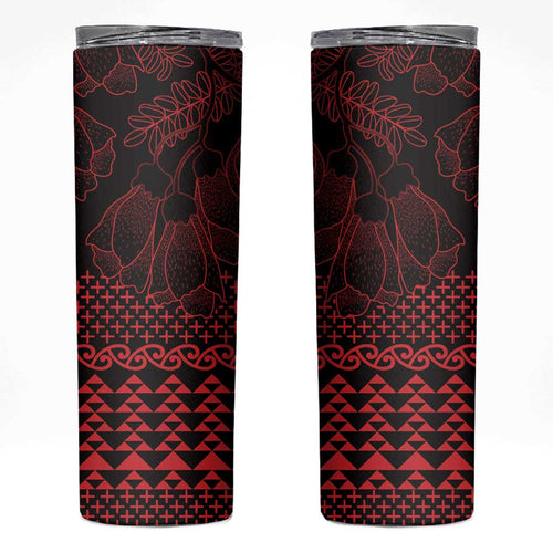 Red Taniko Kowhaiwhai Tukutuku Motif Skinny Tumbler